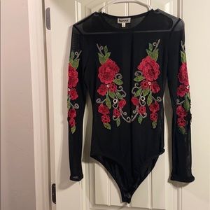 Embroidered Roses Sheer Bodysuit from Peppemayo